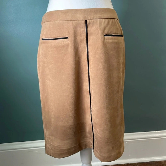 J.McLaughlin Tan Faux Suede Skirt tan black pencil size 8 soft - Picture 2 of 9